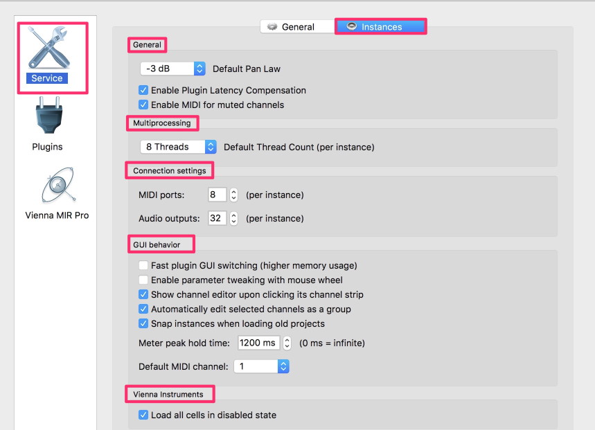 Instances Preferences