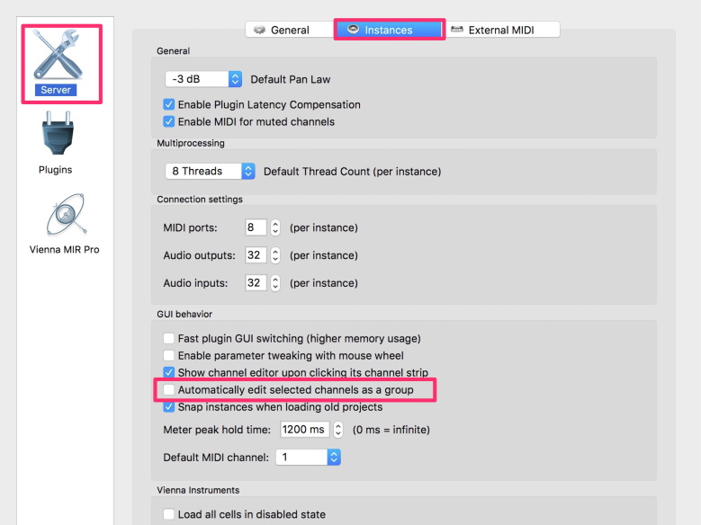 Channel Editing Settings