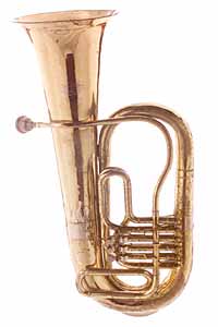 Brass bass tuba in F, a large low-pitched musical instrument.