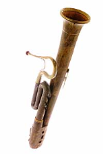 Cimbasso brass musical instrument, close-up, isolated on white background.