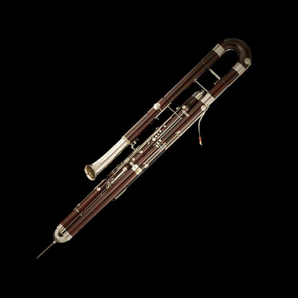 Kontrafagott double bassoon musical instrument with dark wood and silver keys