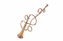 Golden C trumpet, wind instrument, musical trumpet.